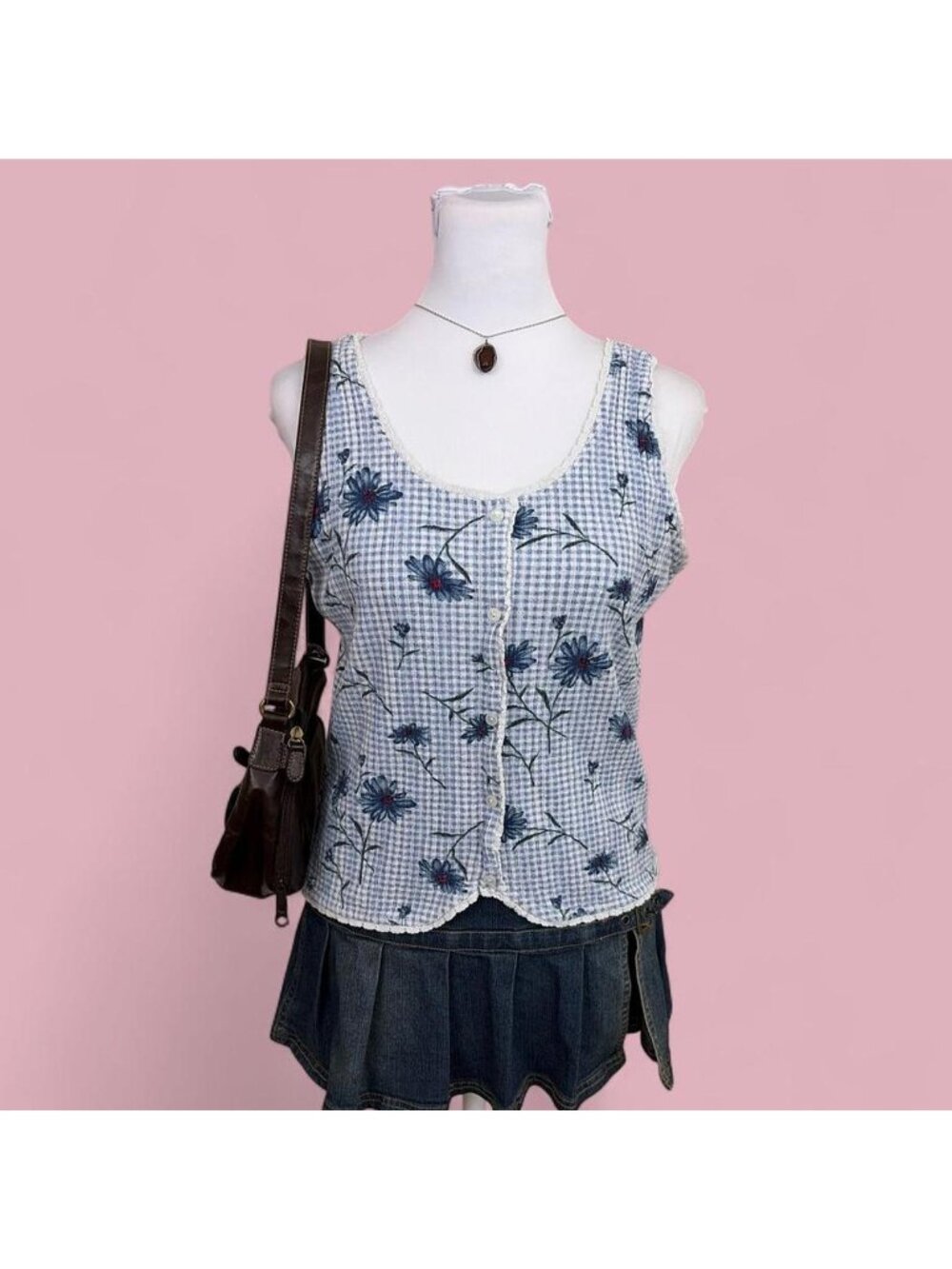 90s floral gingham cottagecore tank top